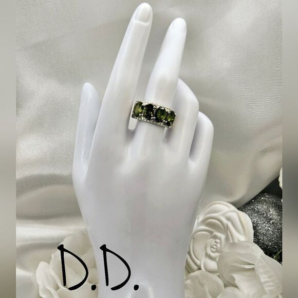 Natural Olive Green Peridot Ring 925 Silver - Women's - Picture 7 of 9
